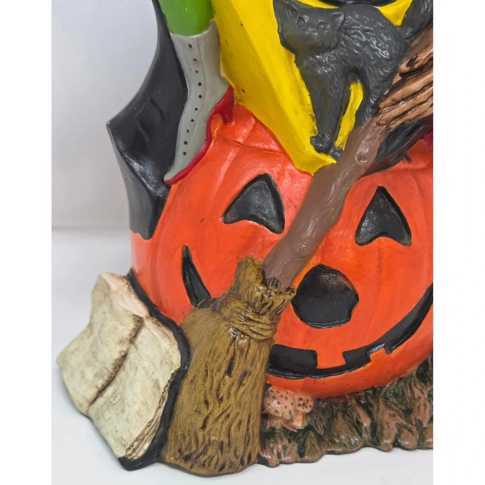 Byron Molds 1972 Vintage Ceramic Witch Jack-O-Lantern Cat Figurine 10in